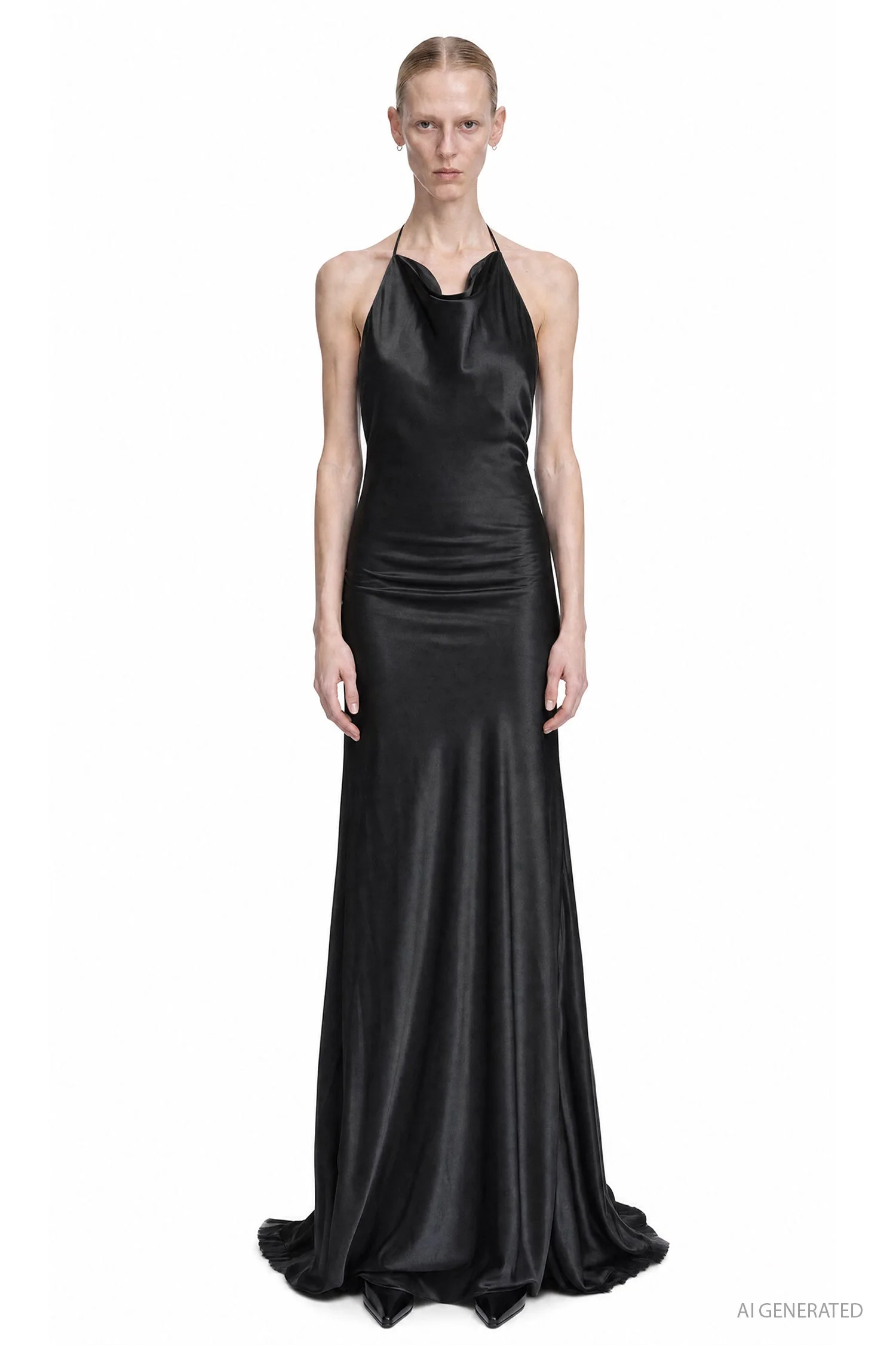 Cowl Neck Silk Satin Dress - 1