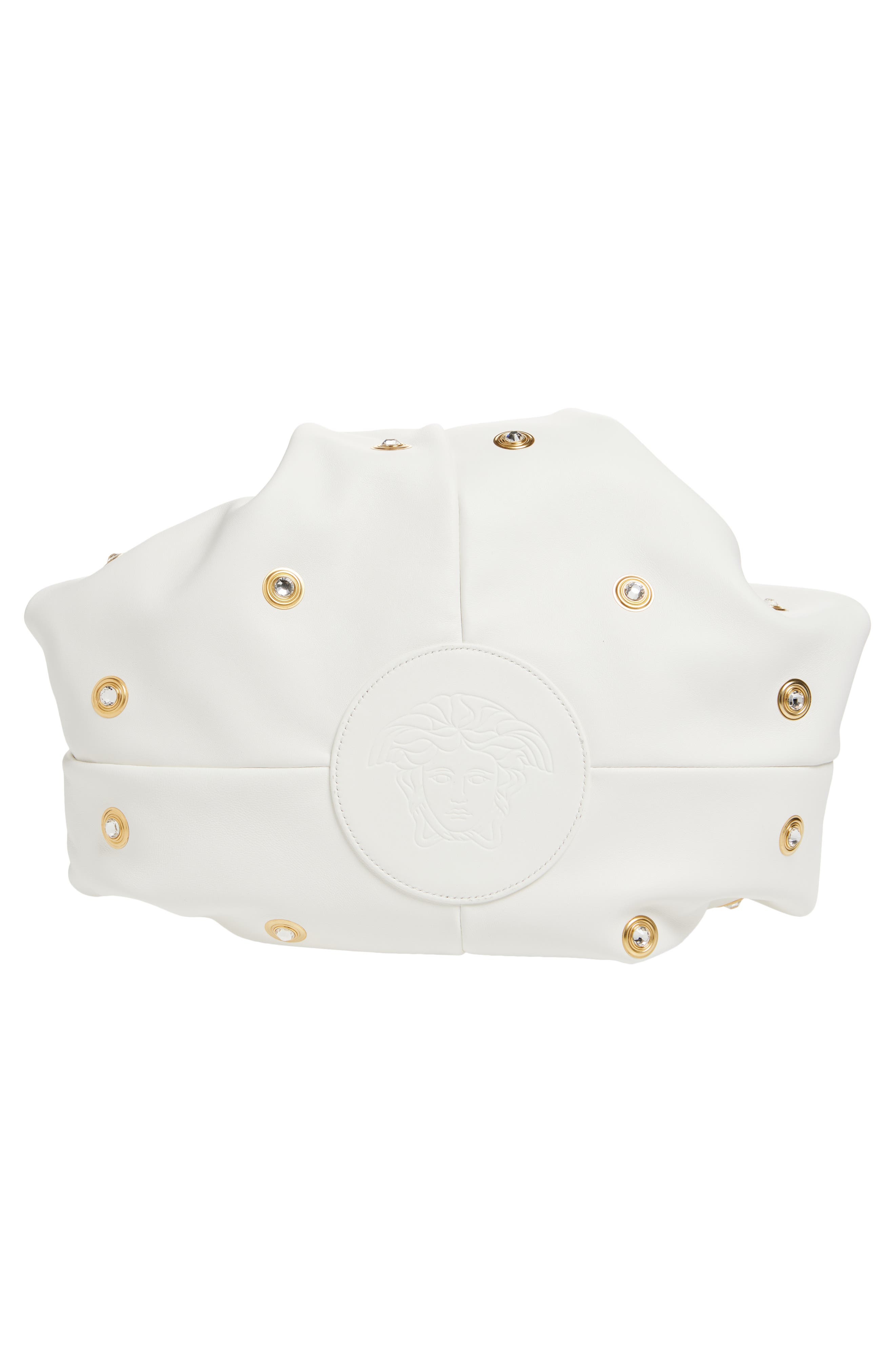 Versace Protea Crystal Stud Leather Shoulder Bag in Porcelain White Gold at Nordstrom - 7