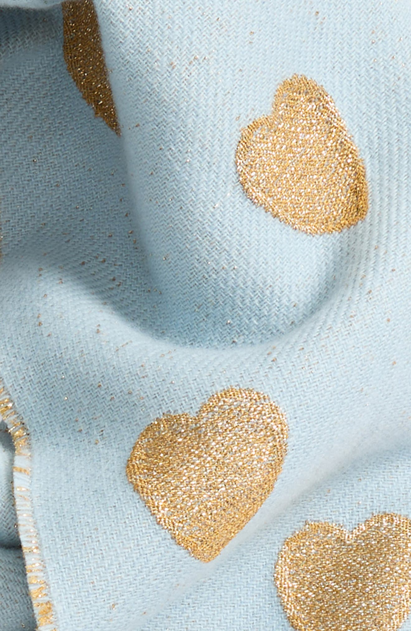 Valentino Garavani Metallic Heart Jacquard Virgin Wool & Cashmere Blend Fringe Scarf in Celeste Oro/ - 4