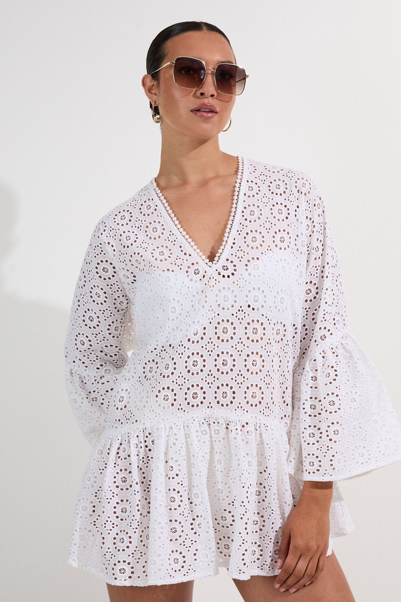 Cotton Broderie Beach Mini Kimono 1