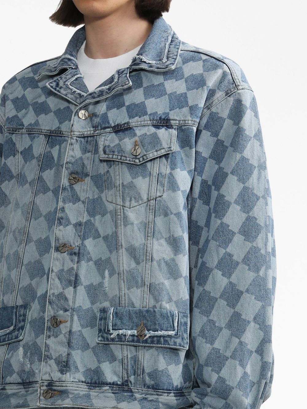 check-pattern denim jacket - 5
