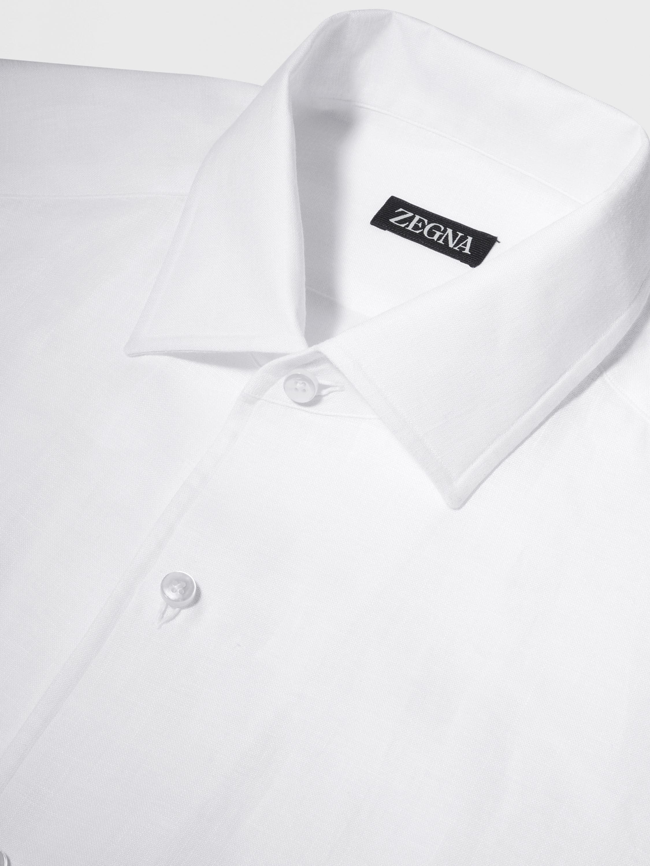 WHITE PURE LINEN LONG-SLEEVE SHIRT - 3