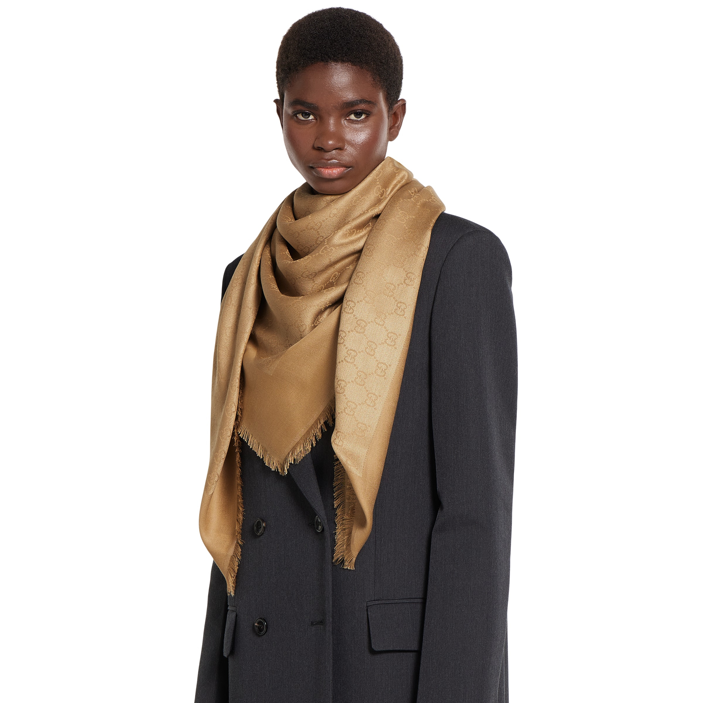 GG silk cotton jacquard shawl - 3