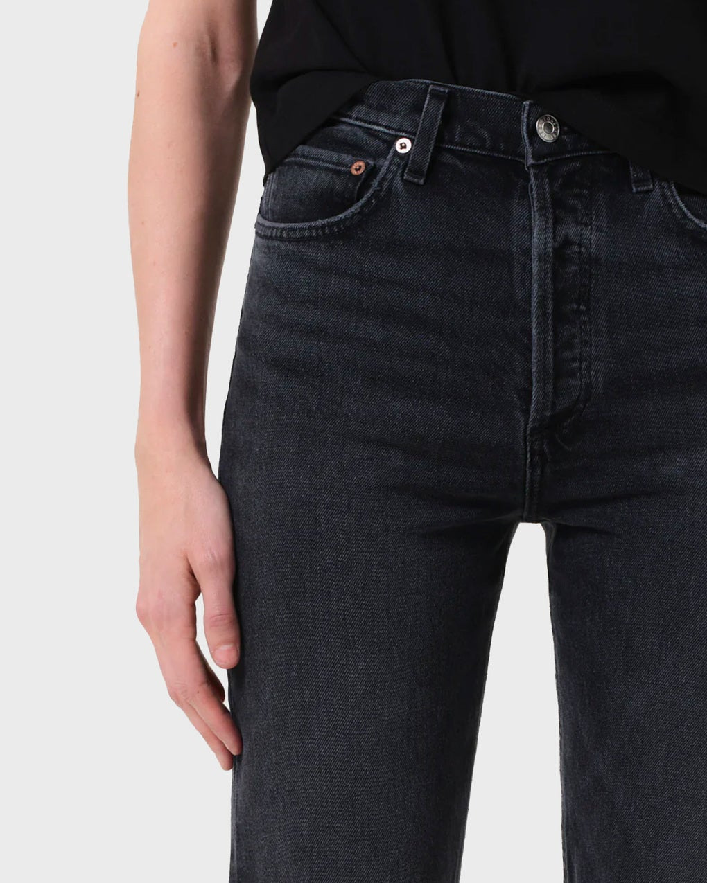 Jeans 90'S Pinch Waist Long High Rise Straight Washed black - 4