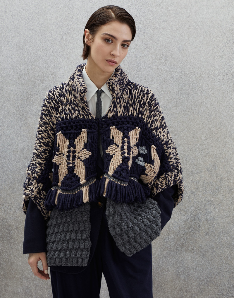 Handmade macramé intarsia OPERA cardigan in cashmere - 1