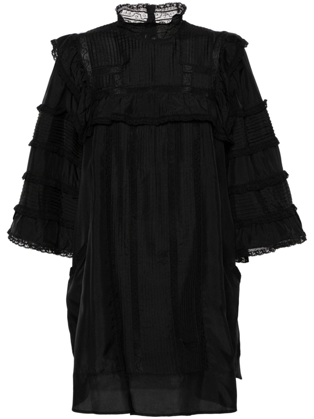 pintuck lace-panels silk dress - 1