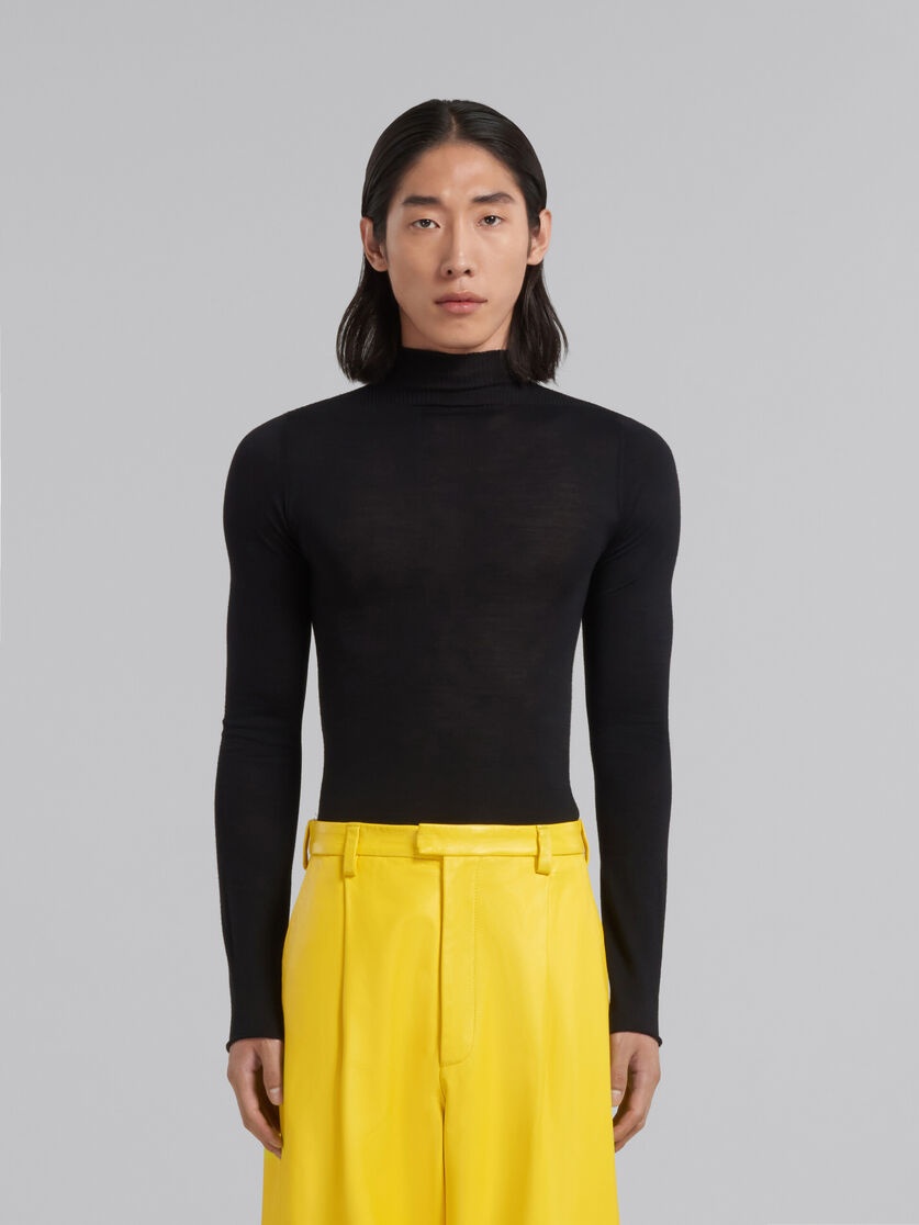 BLACK WOOL TURTLENECK JUMPER - 2