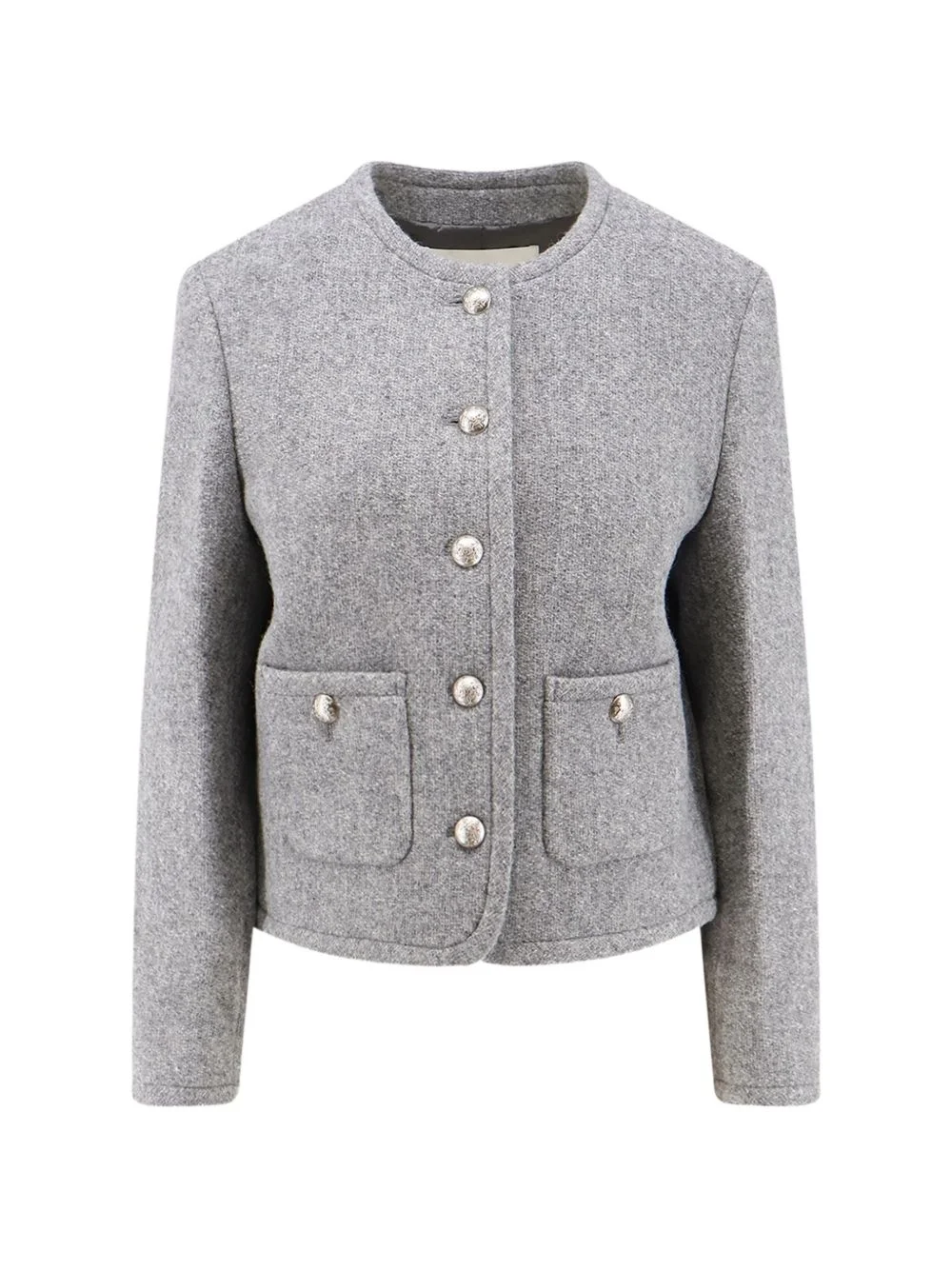 button-up collarless tweed jacket - 1