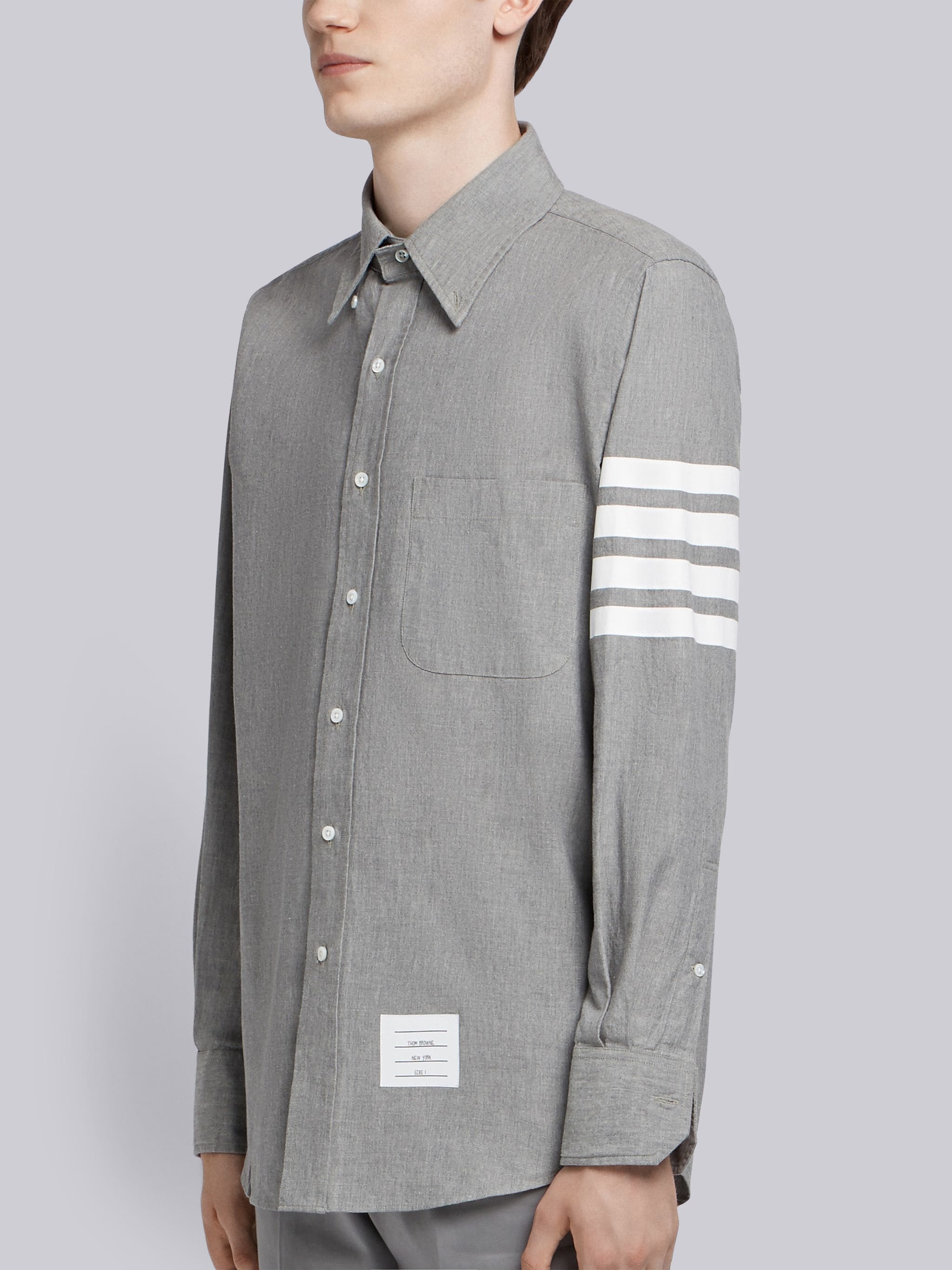 Medium Grey Chambray Printed 4-bar Nametag Straight Fit Shirt - 3
