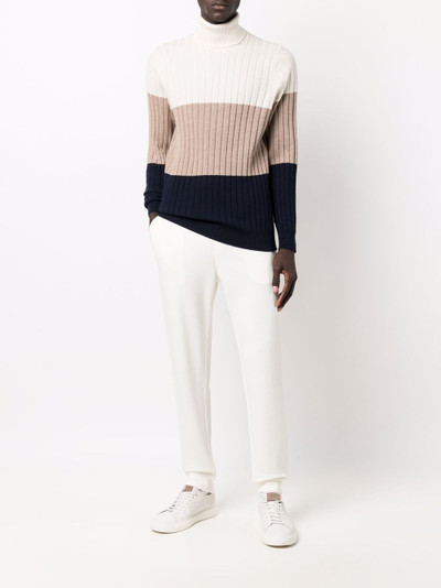 Brunello Cucinelli ribbed colour block roll-neck jumper outlook