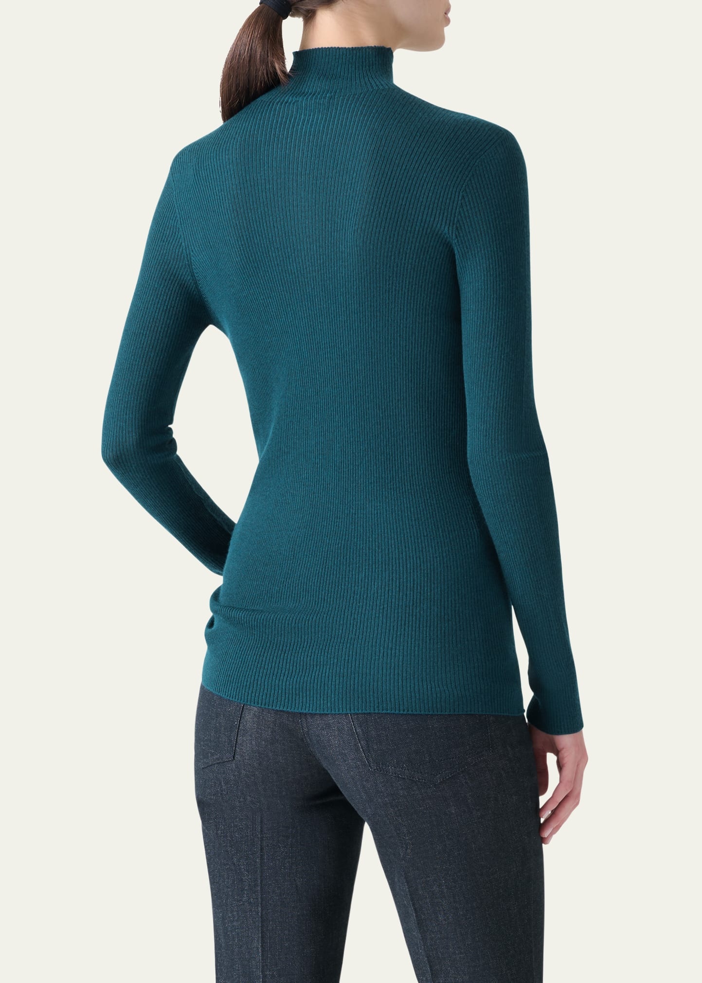 Mock-Neck Cashmere-Silk Fine Rib Sweater - 3
