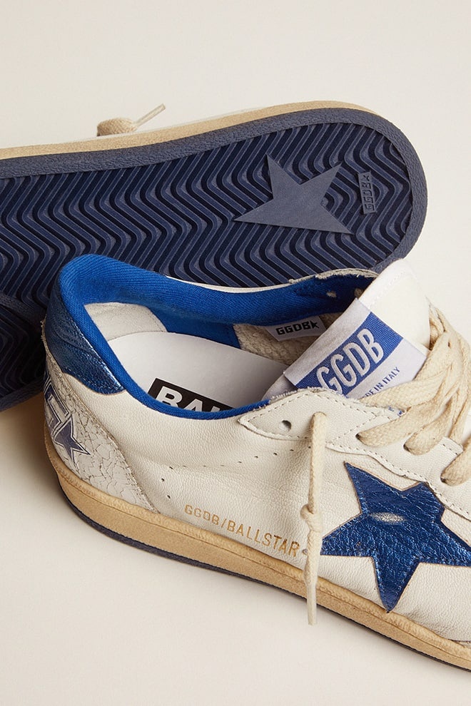 Women's Ball Star in white nappa with bright blue metallic leather star and heel tab - 3