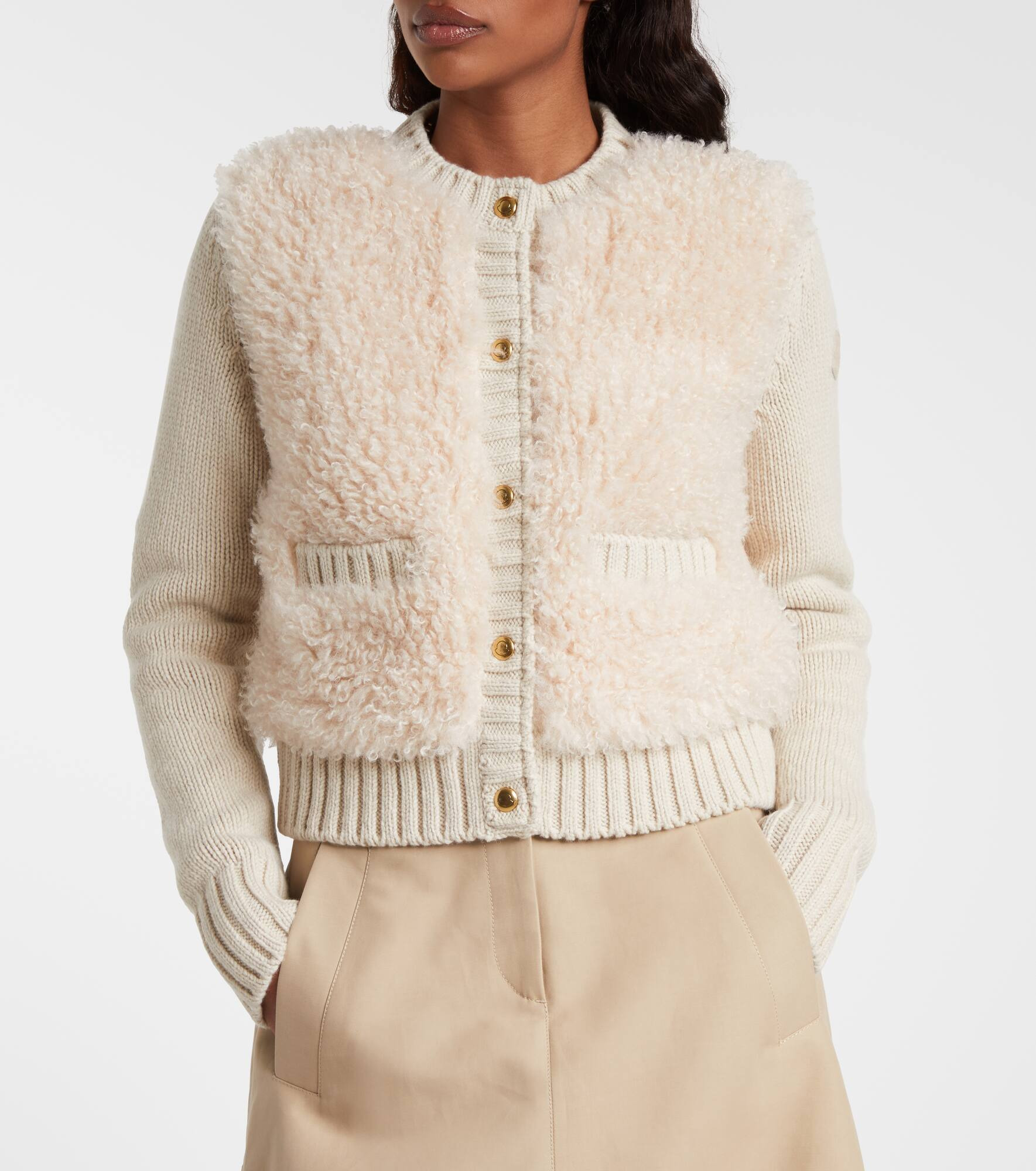 Down-paneled wool and teddy cardigan - 6