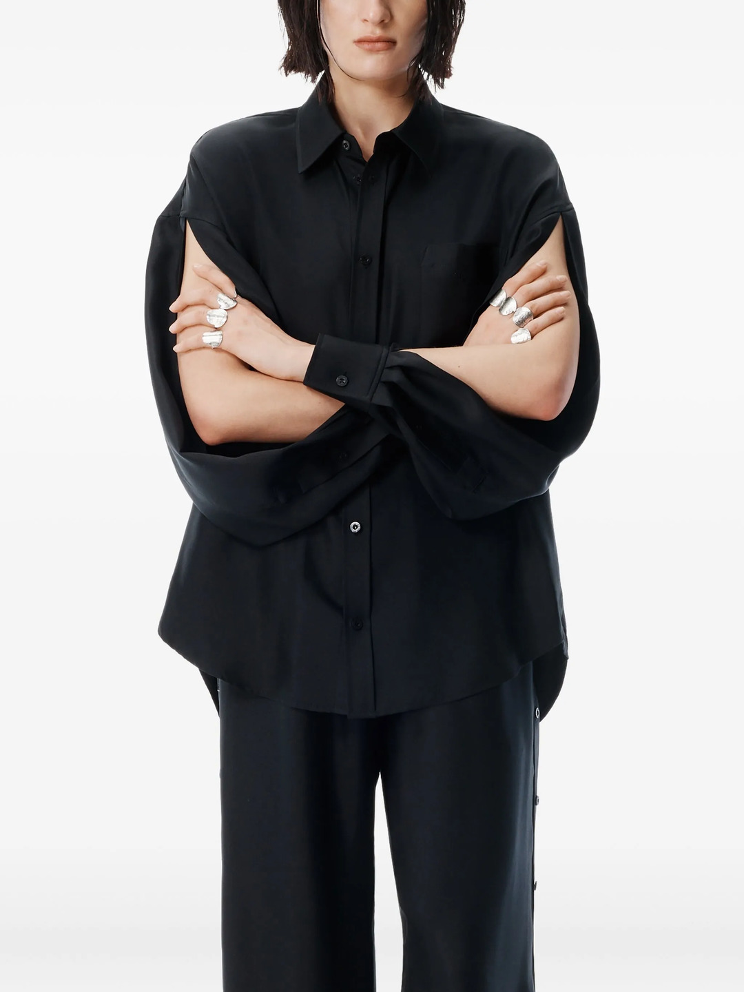 Button Up Shirt With Slashed Sleeve - 4
