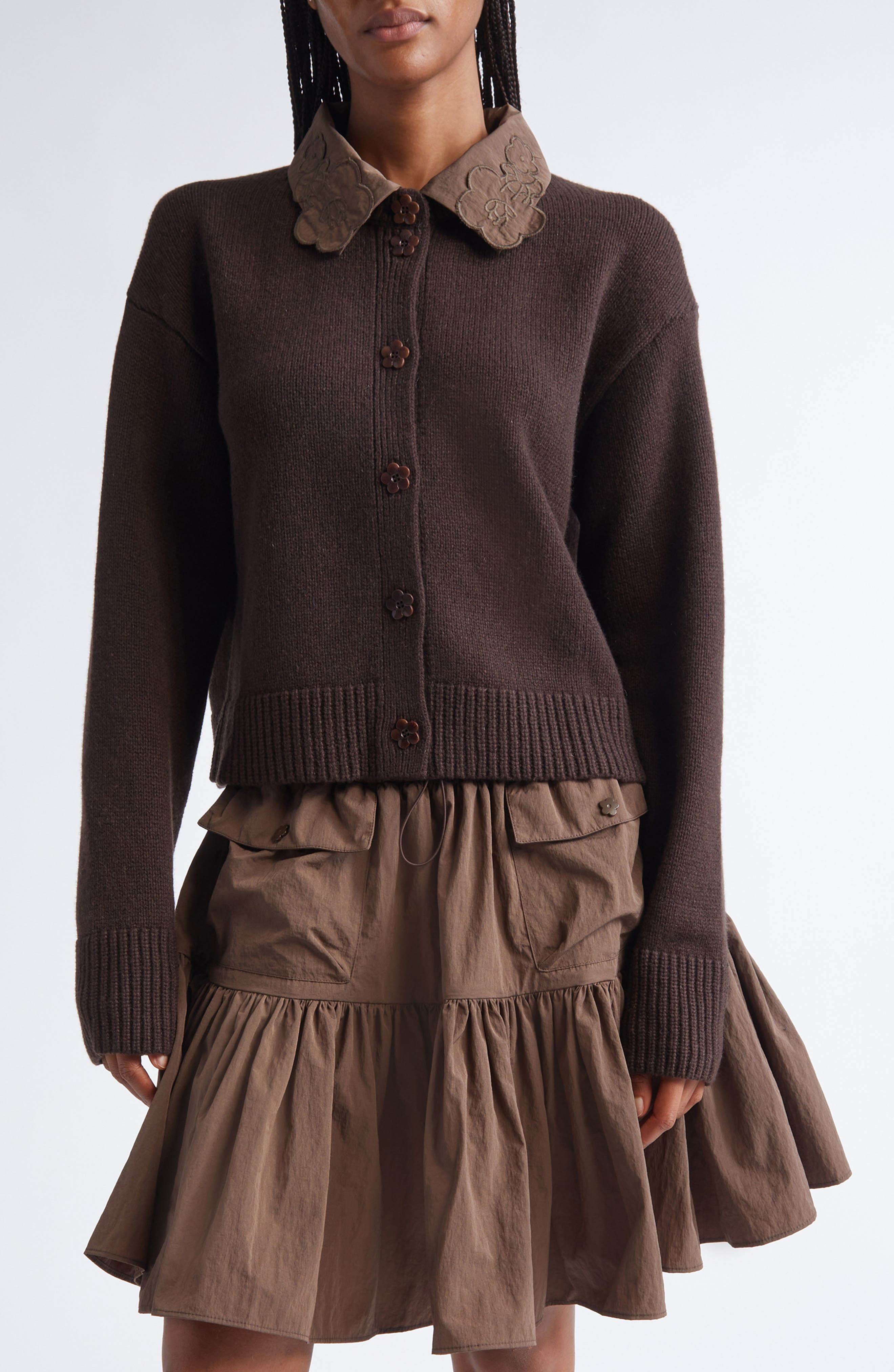Cecilie Bahnsen Bibi Recycled Cashmere & Wool Cardigan in Brown at Nordstrom - 1