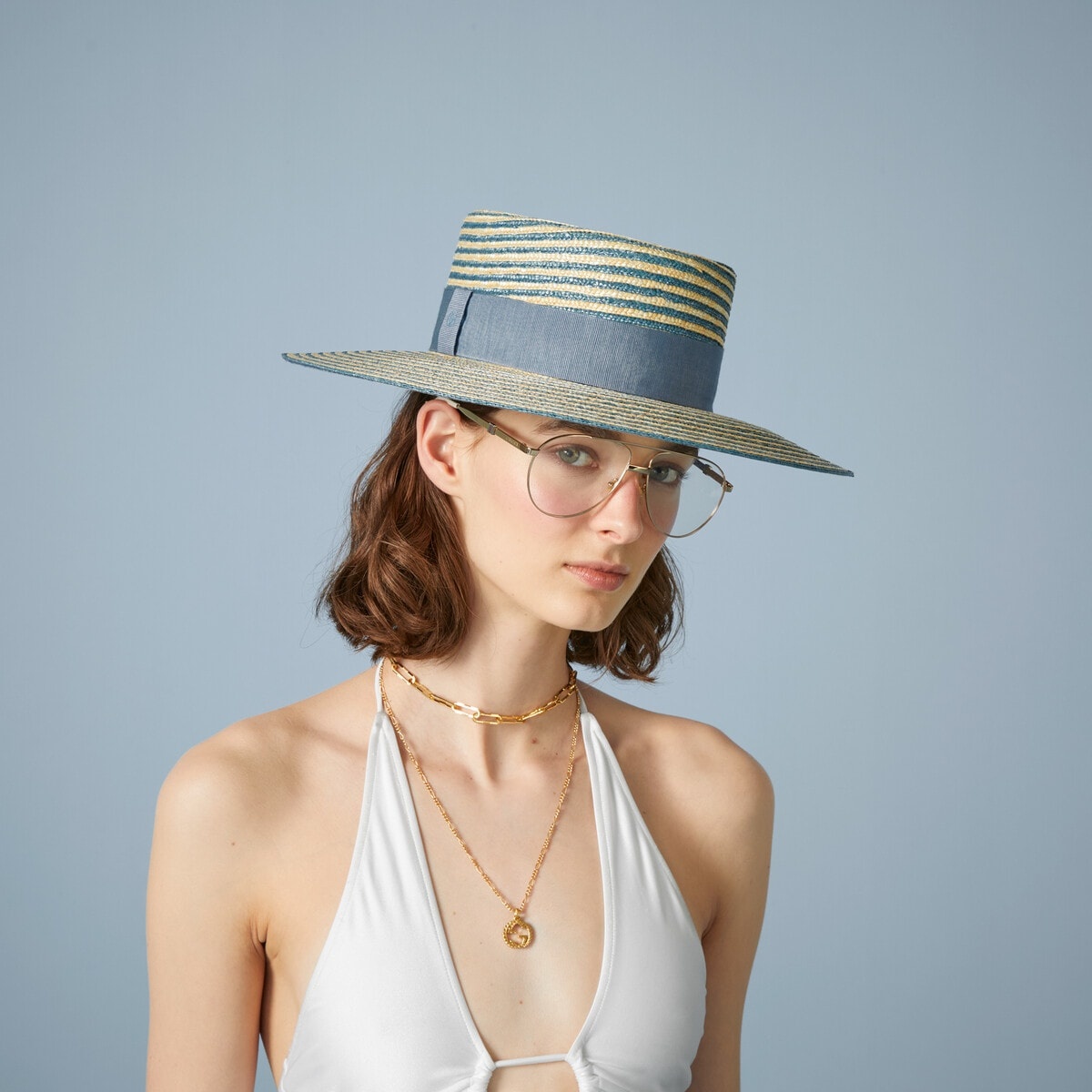 Striped raffia wide-brimmed hat - 3