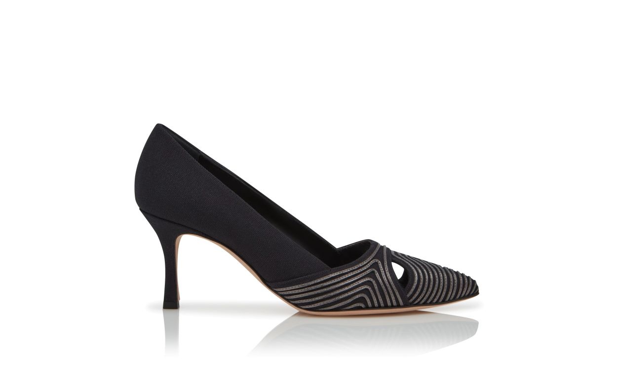 Black Cotton Cut-Out Pumps - 1