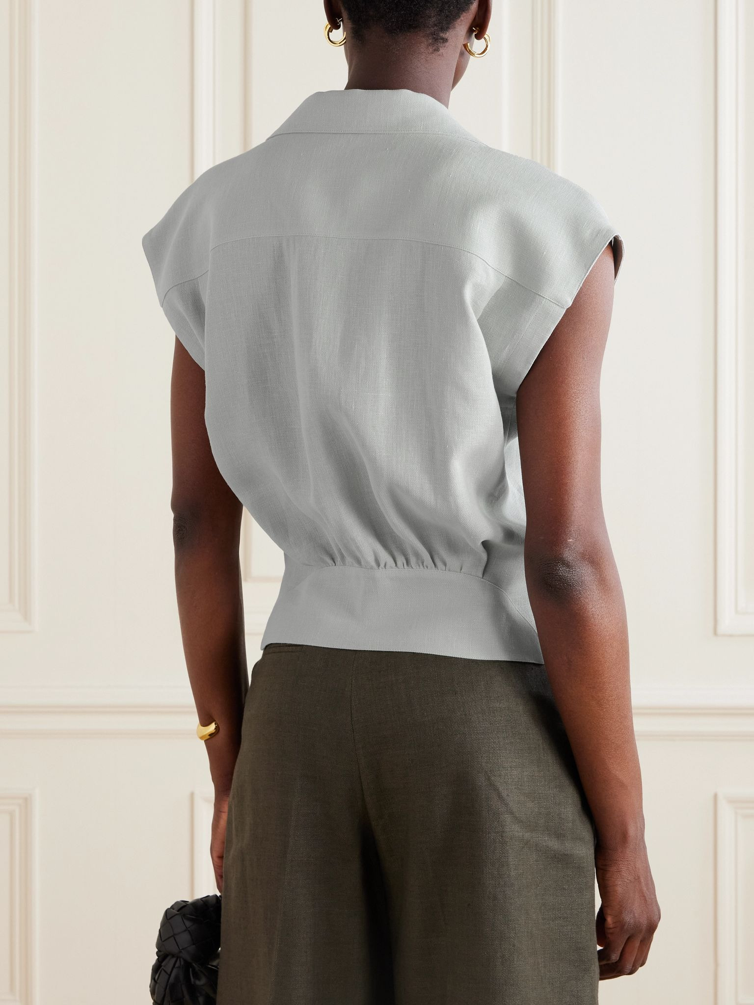 Evangeline pleated linen shirt Light blue - 3