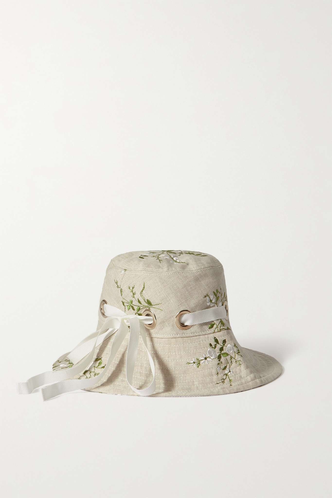 Grosgrain-trimmed embroidered linen-blend canvas bucket hat - 1