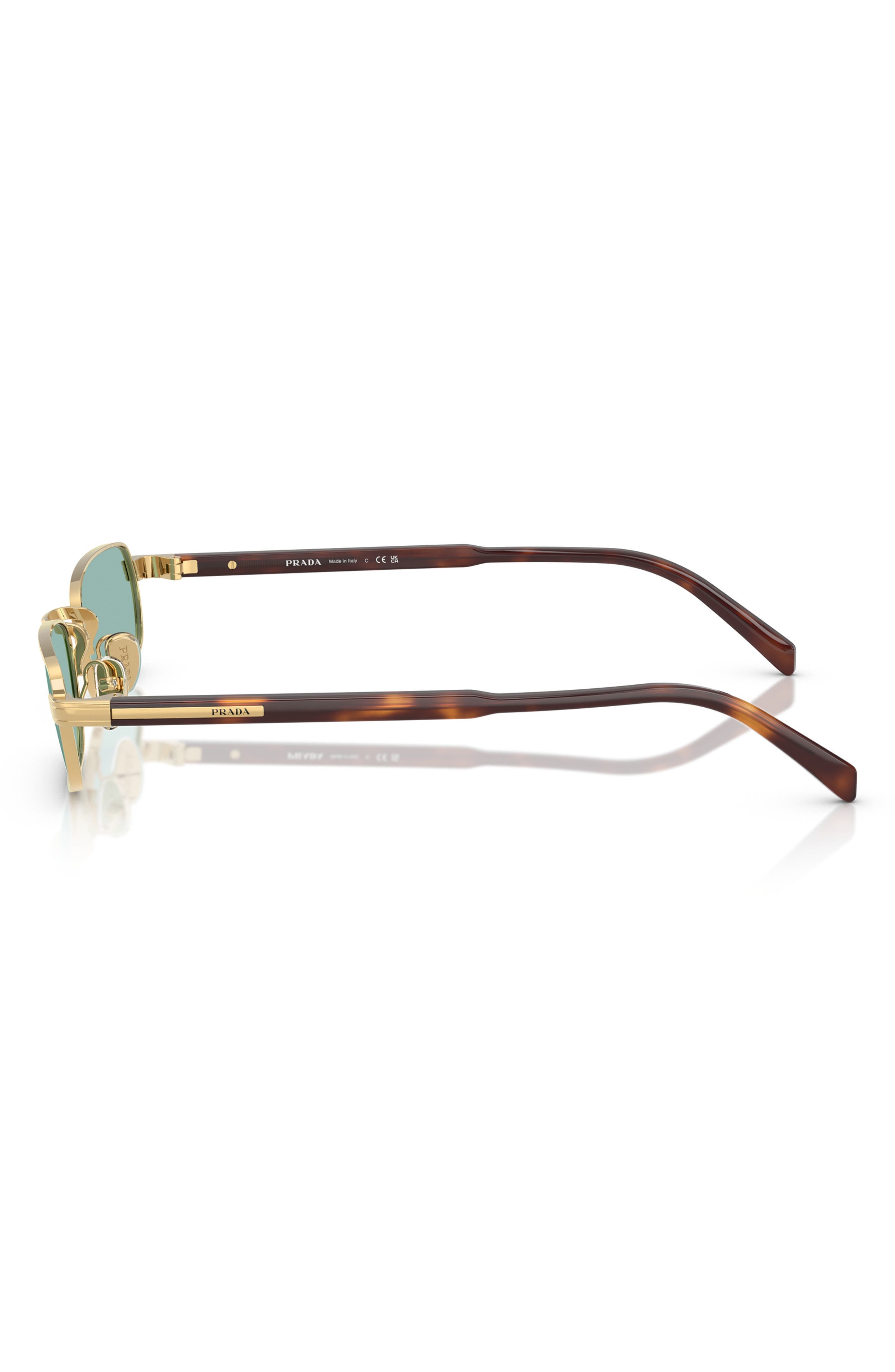 Prada 54mm Rectangular Sunglasses in Gold /Petrol Green at Nordstrom - 3