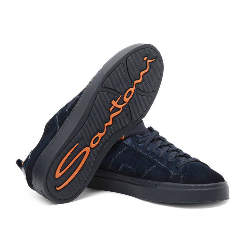 Men's blue suede and leather slip-on sneaker 4