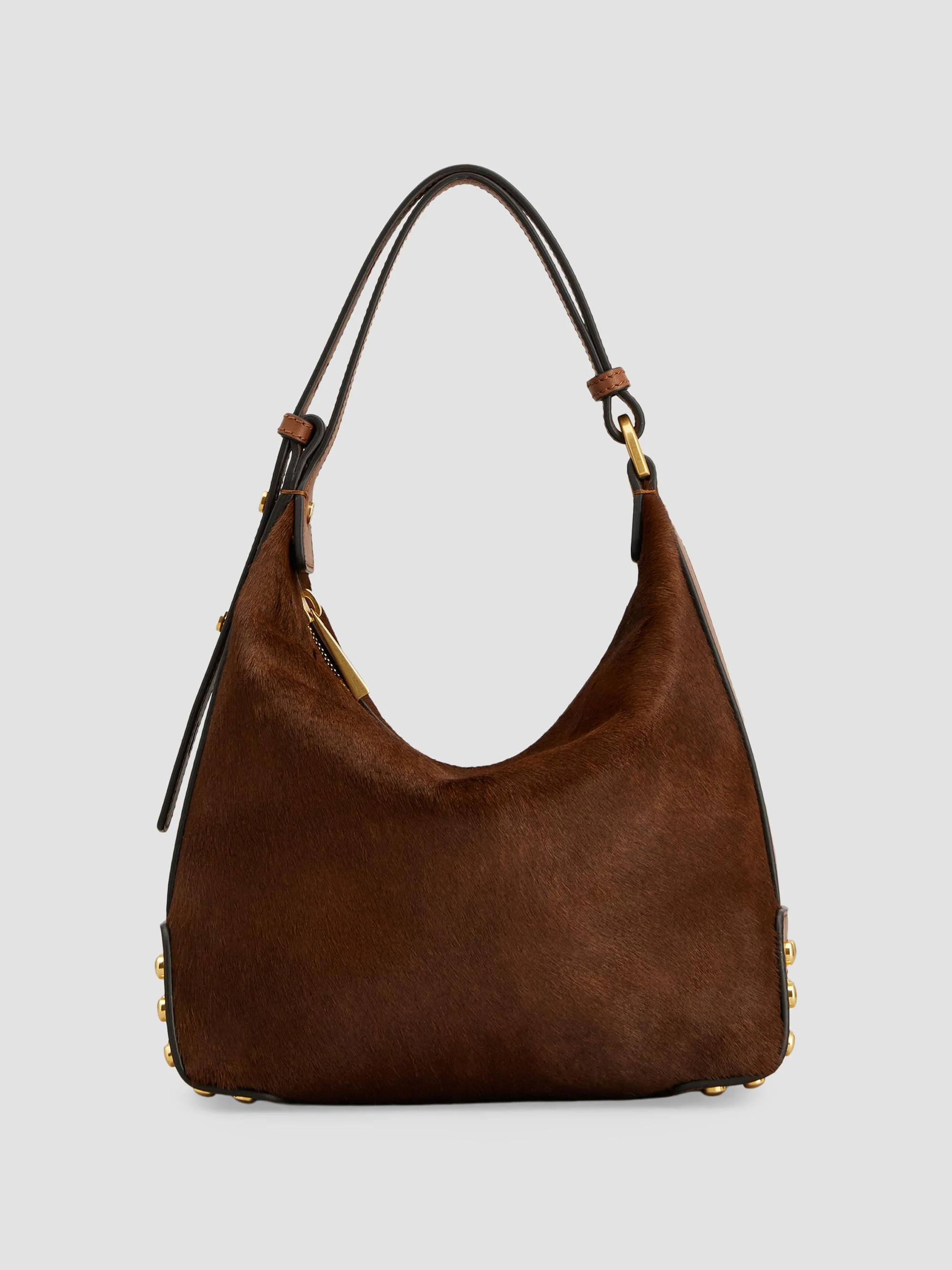 Women's Metal Dots Pony-Effect Suede Mini Bag - Mogano Caramello - 1