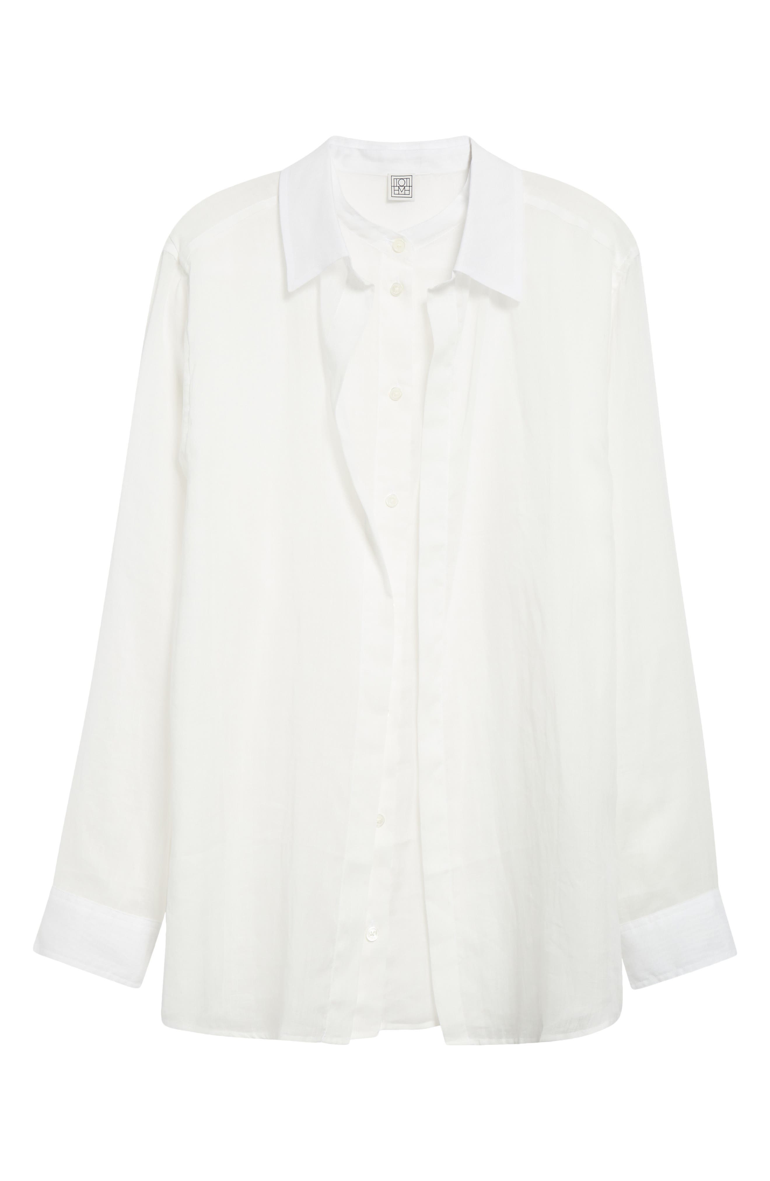TOTEME Double Collar Button-Up Shirt in White at Nordstrom - 6