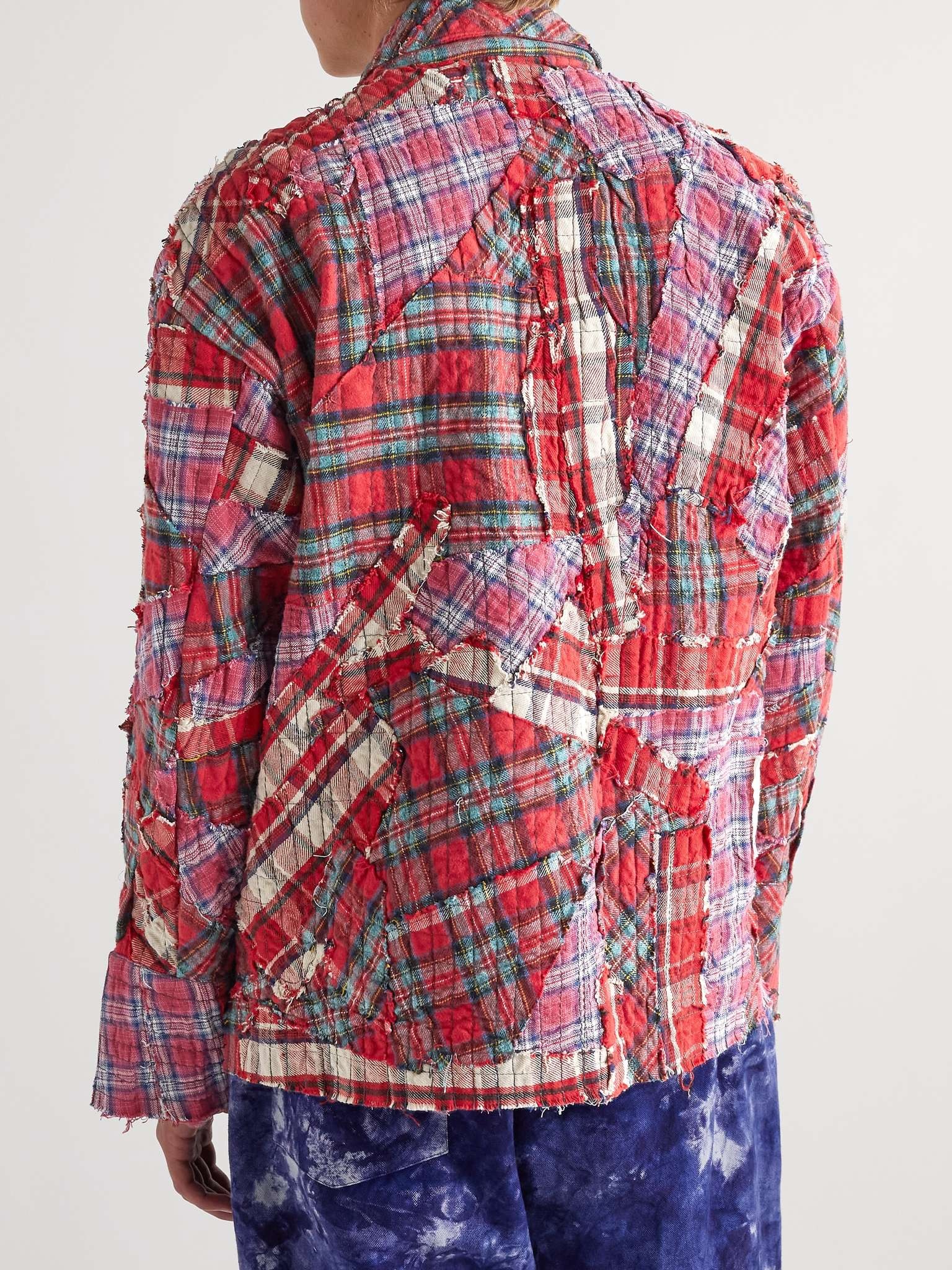 Distressed Patchwork Checked Cotton Overshirt - 4