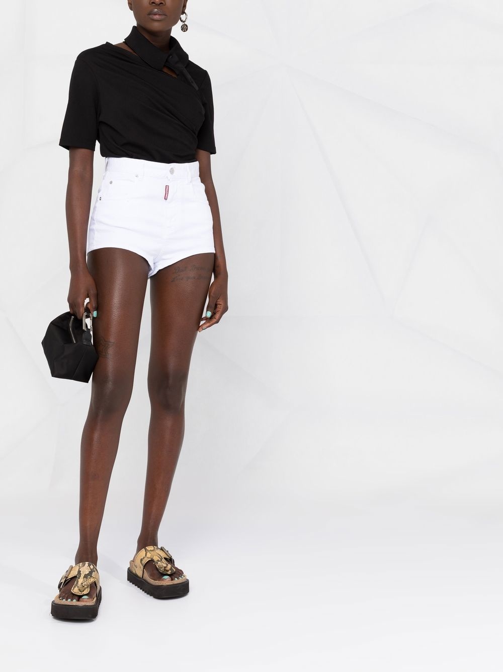 Honey logo-patch denim mini shorts - 2