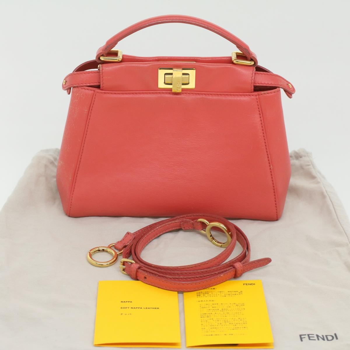 FENDI Micro Picaboo Hand Bag Leather Orange - 12
