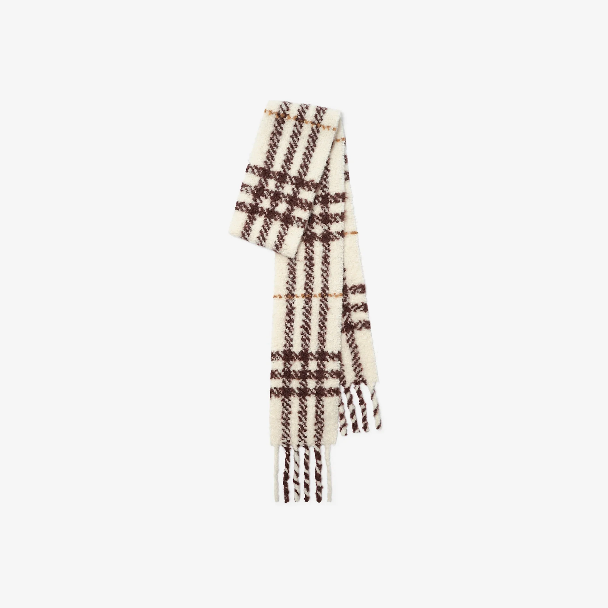 Narrow Check Alpaca Wool Blend Bouclé Scarf - 1