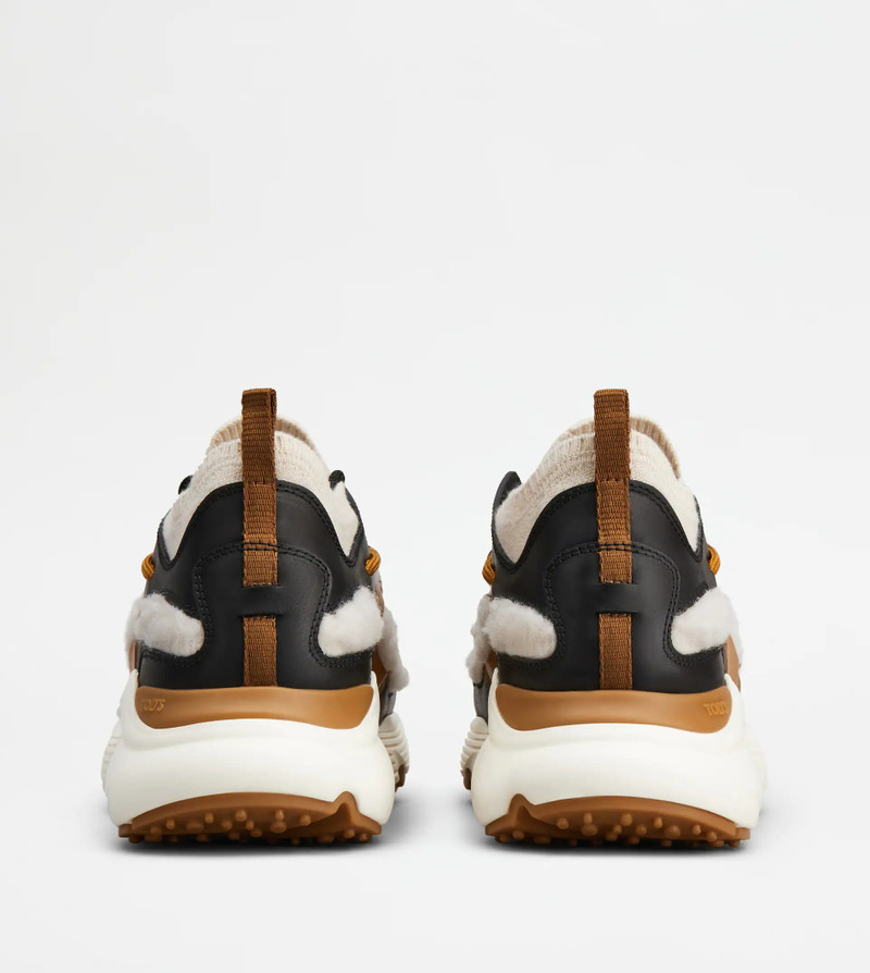 Tod's SNEAKERS IN LEATHER AND WOOL - BLACK, BROWN, OFF WHITE outlook
