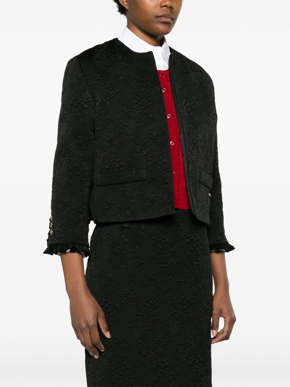 floral-matelessé cropped jacket - 3