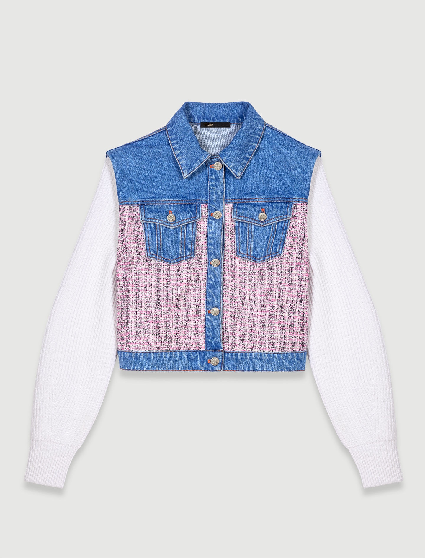 Denim and tweed cropped jacket - 1