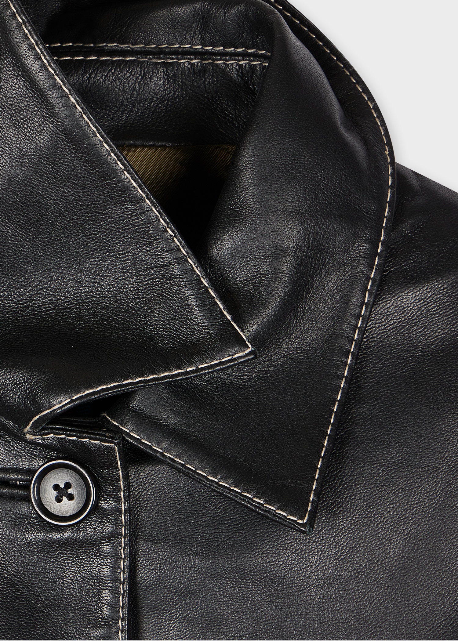 Women's Black Leather Contrast Stitch Jacket - 4