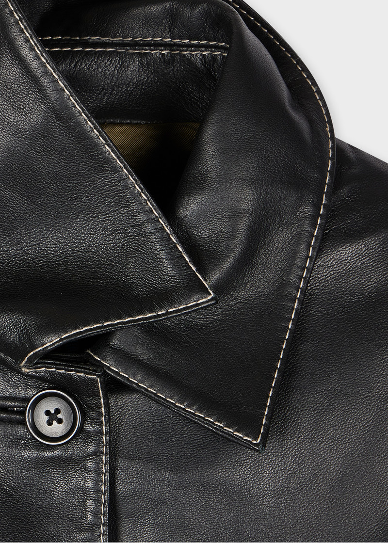 Women's Black Leather Contrast Stitch Jacket 4