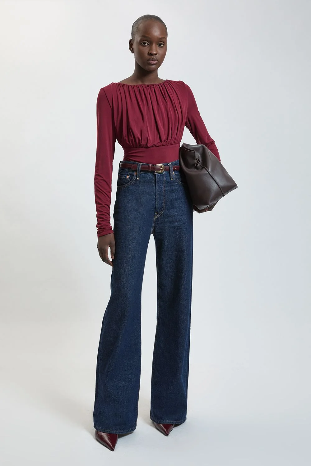 Viscose Blend Jersey Top With Gathered Panels - 1