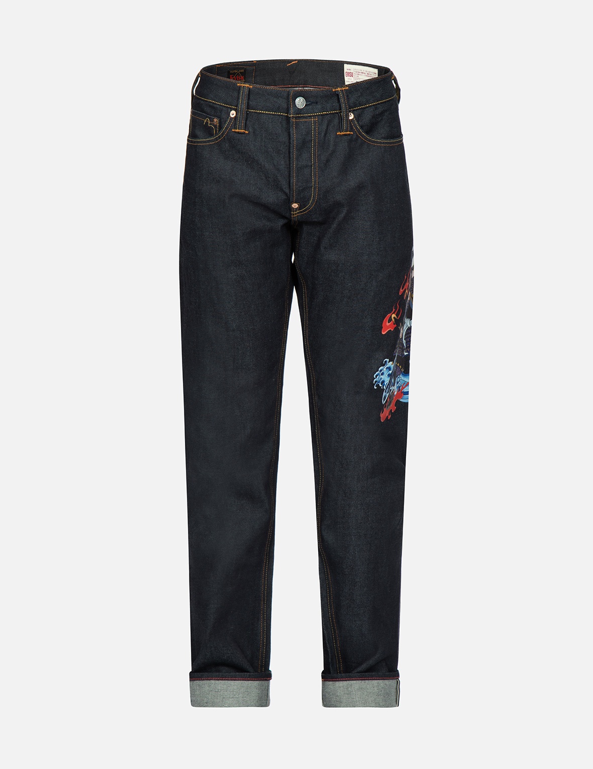 SAMURAI PRINT AND SEAGULL EMBROIDERY SLIM-FIT JEANS #2010 - 1