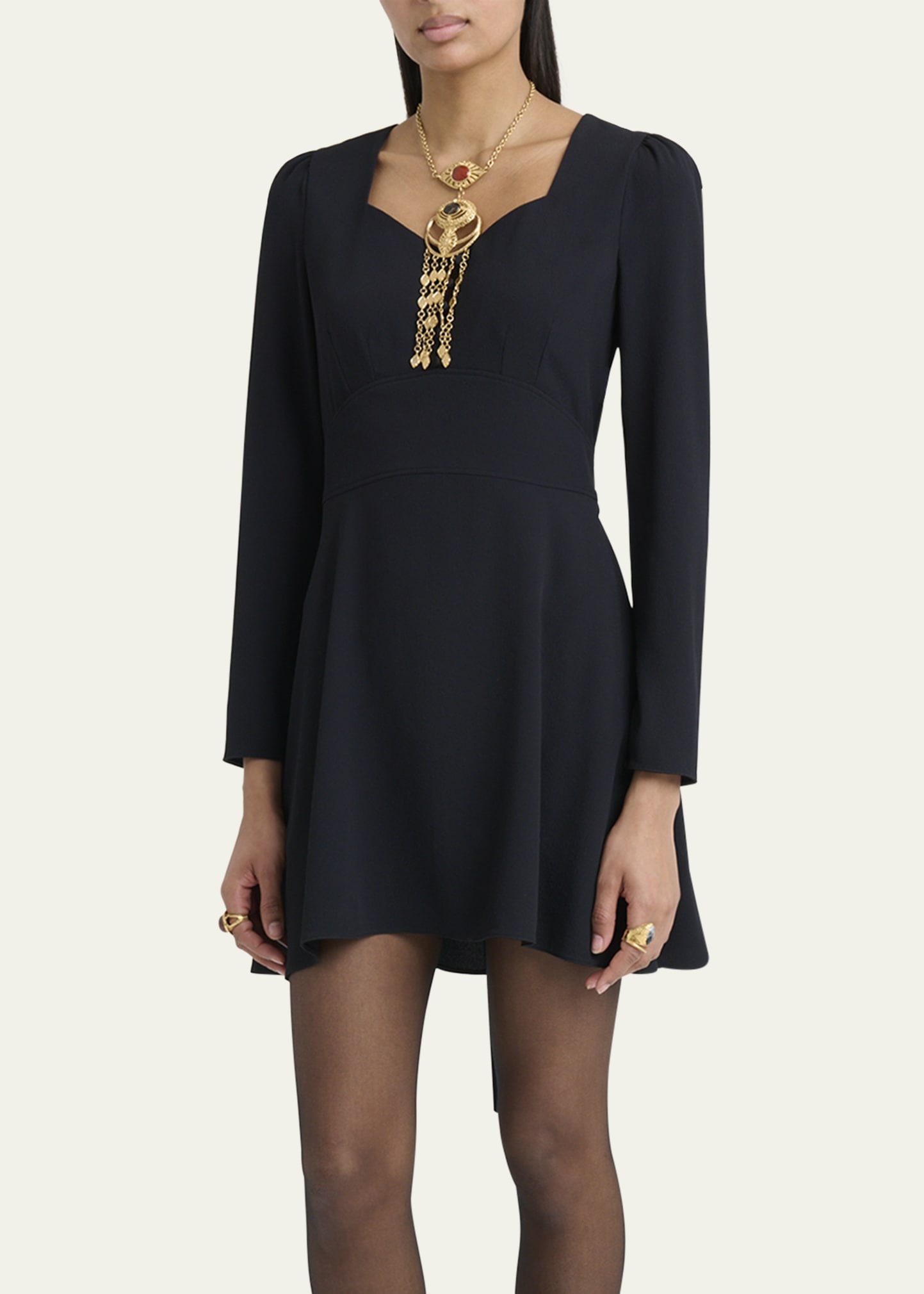 Button-Front Long-Sleeve Mini Dress - 4