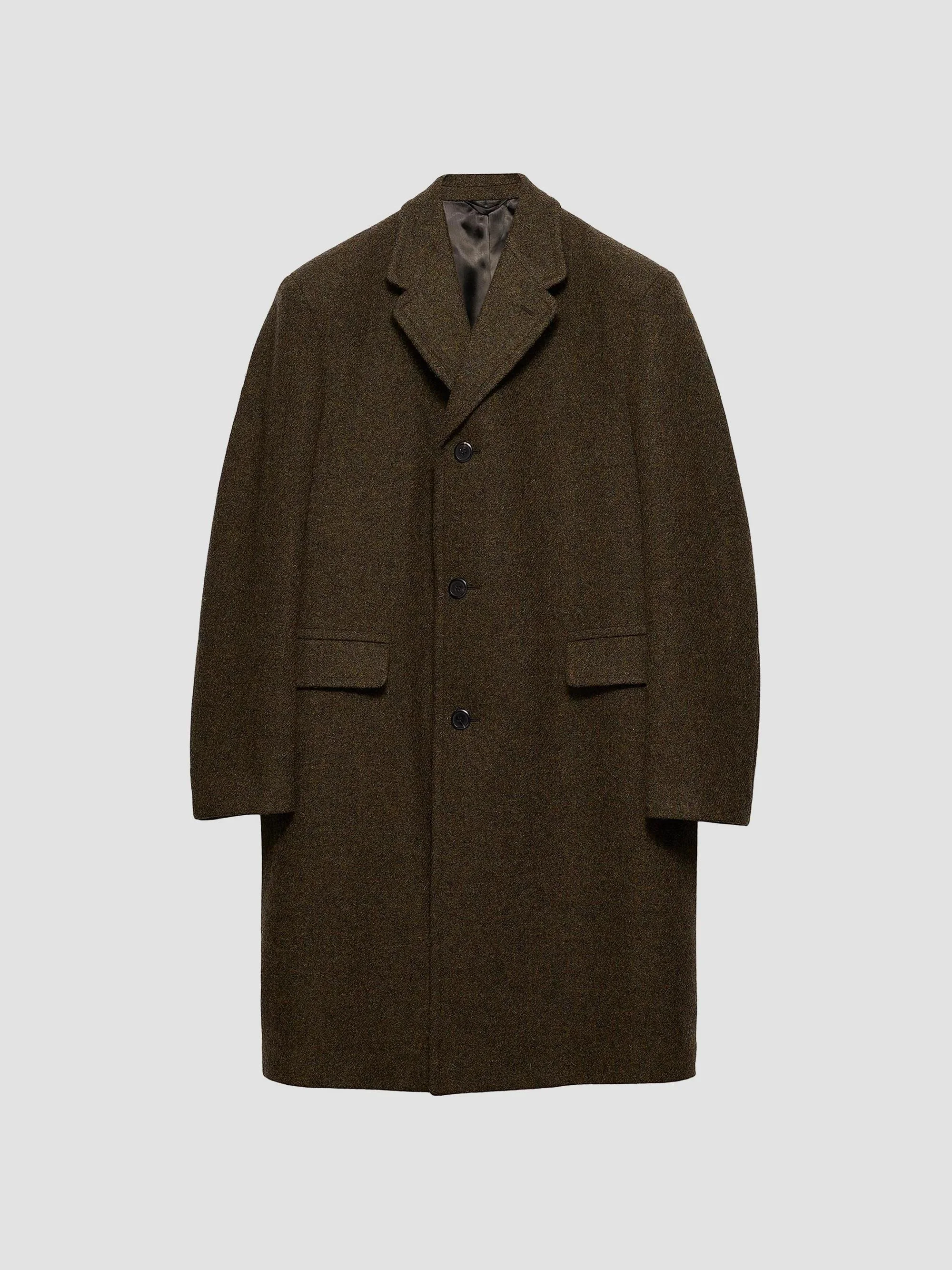 Men's Single-Breasted Wool Coat - Green - 1
