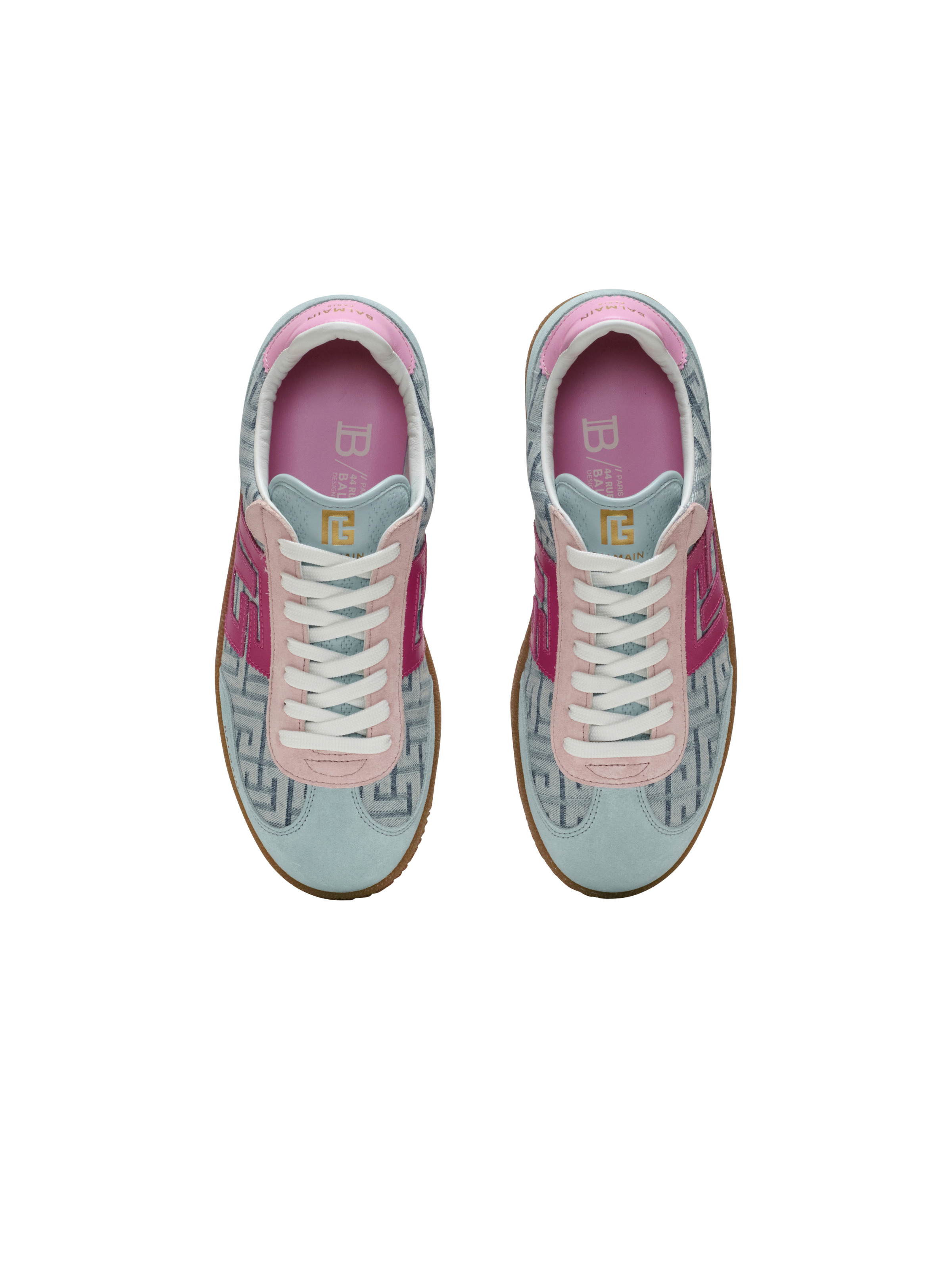 Balmain Swan leather and denim monogram sneakers - 3