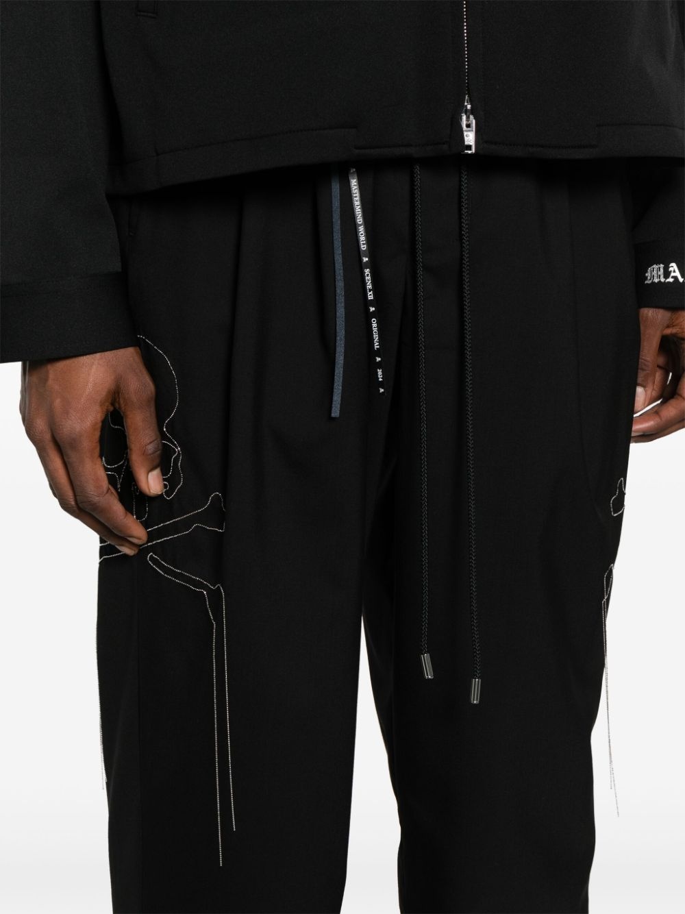 beaded-skulls wool trousers - 5