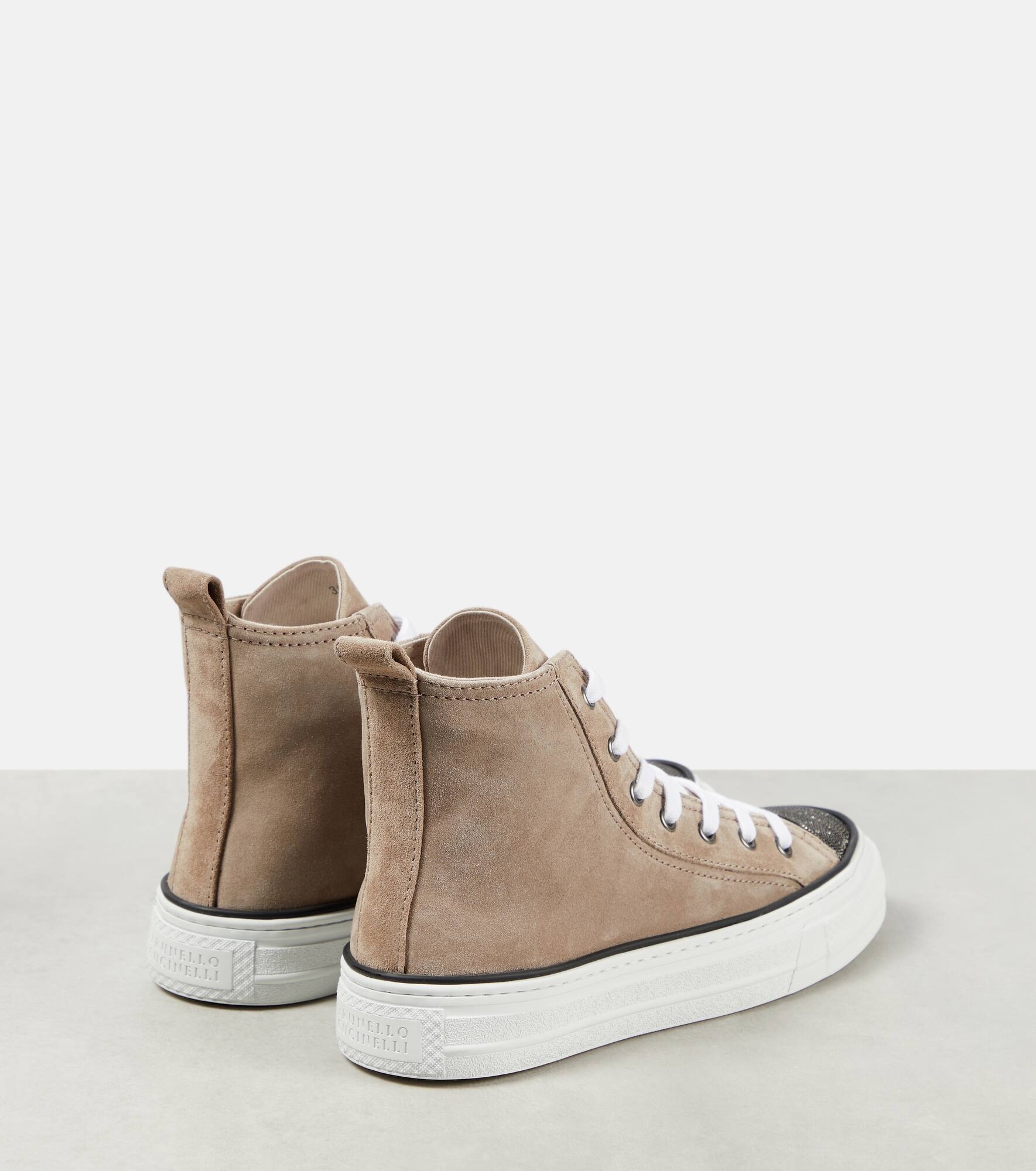 Monili-embellished high-top suede sneakers - 3