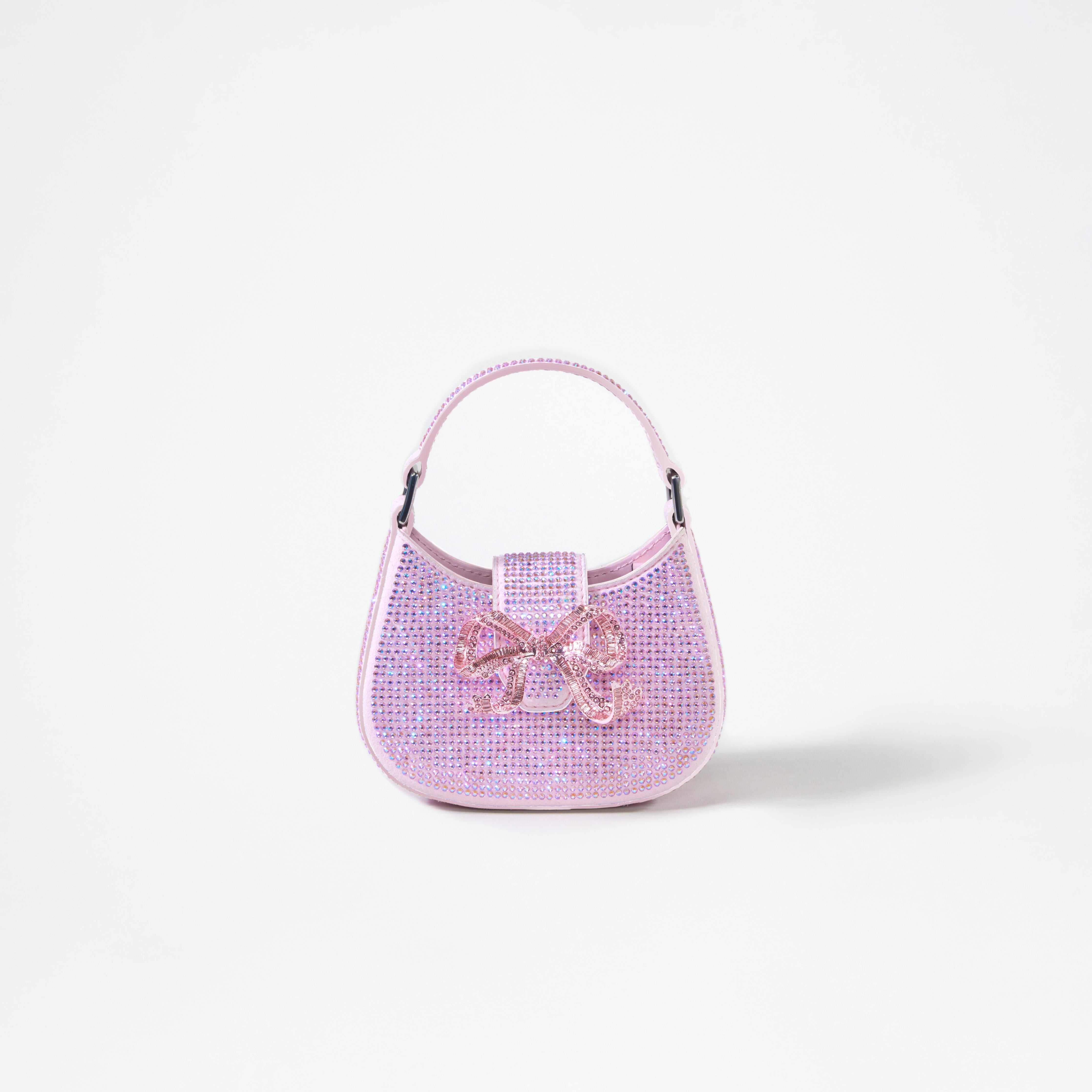 Pink Rhinestone Crescent Bow Micro Bag - 1