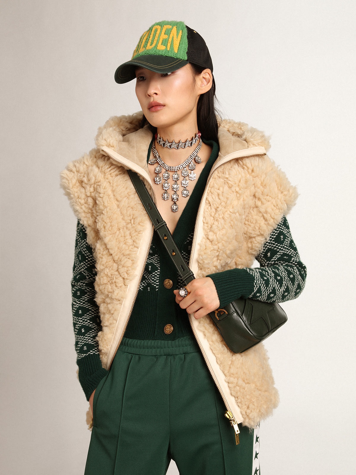Women's reversible sheepskin vest in ecru - 5