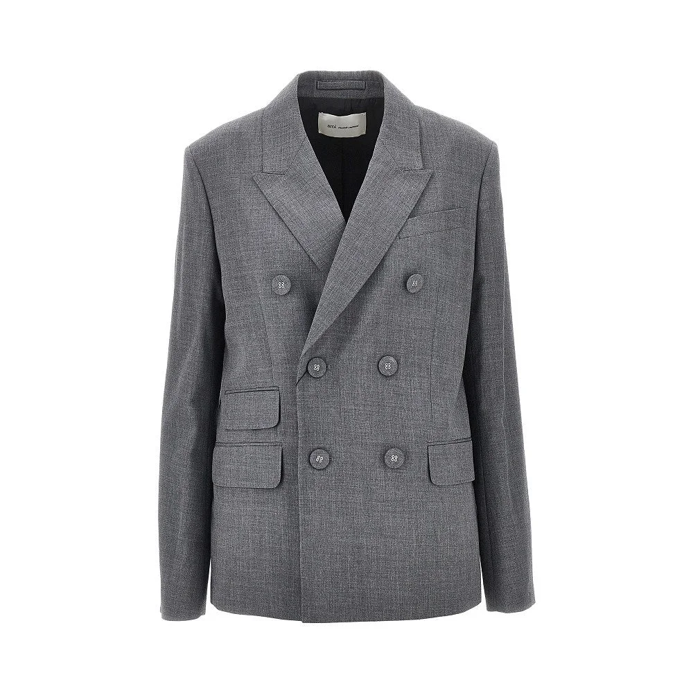 DOUBLE-BREASTED WOOL BLAZER WITH BELT - 1