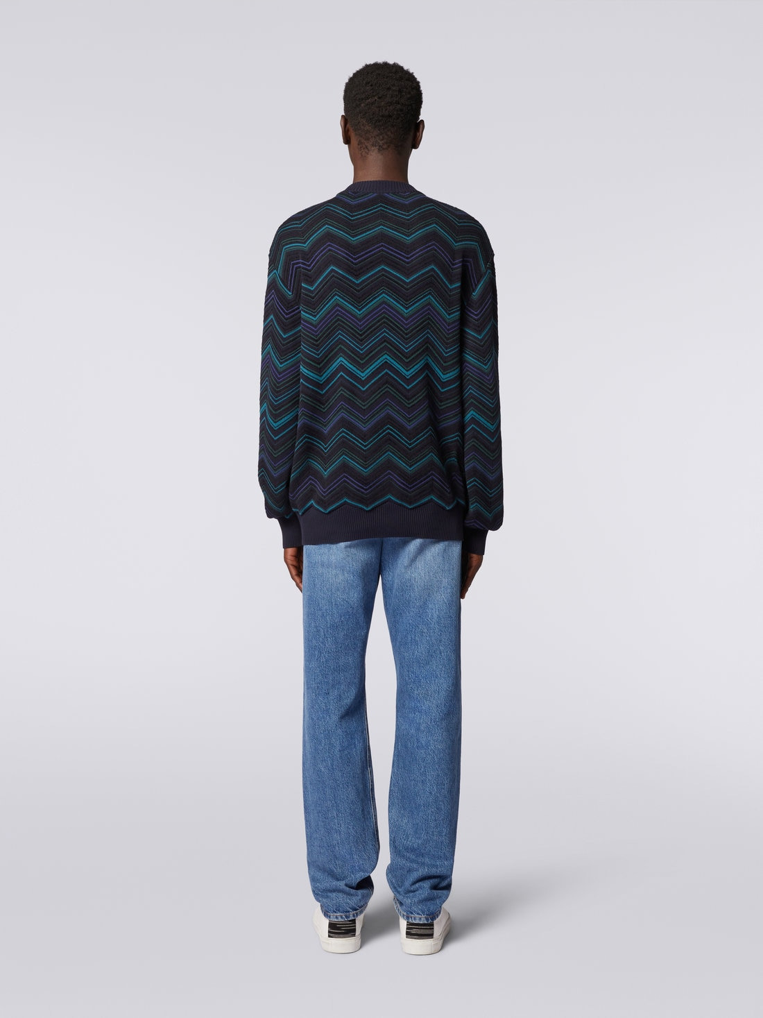 Cotton blend crew-neck chevron jumper - 4