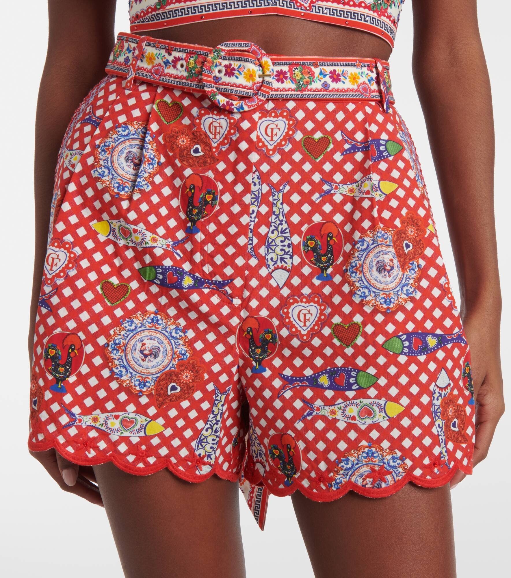 Printed scalloped cotton shorts - 4