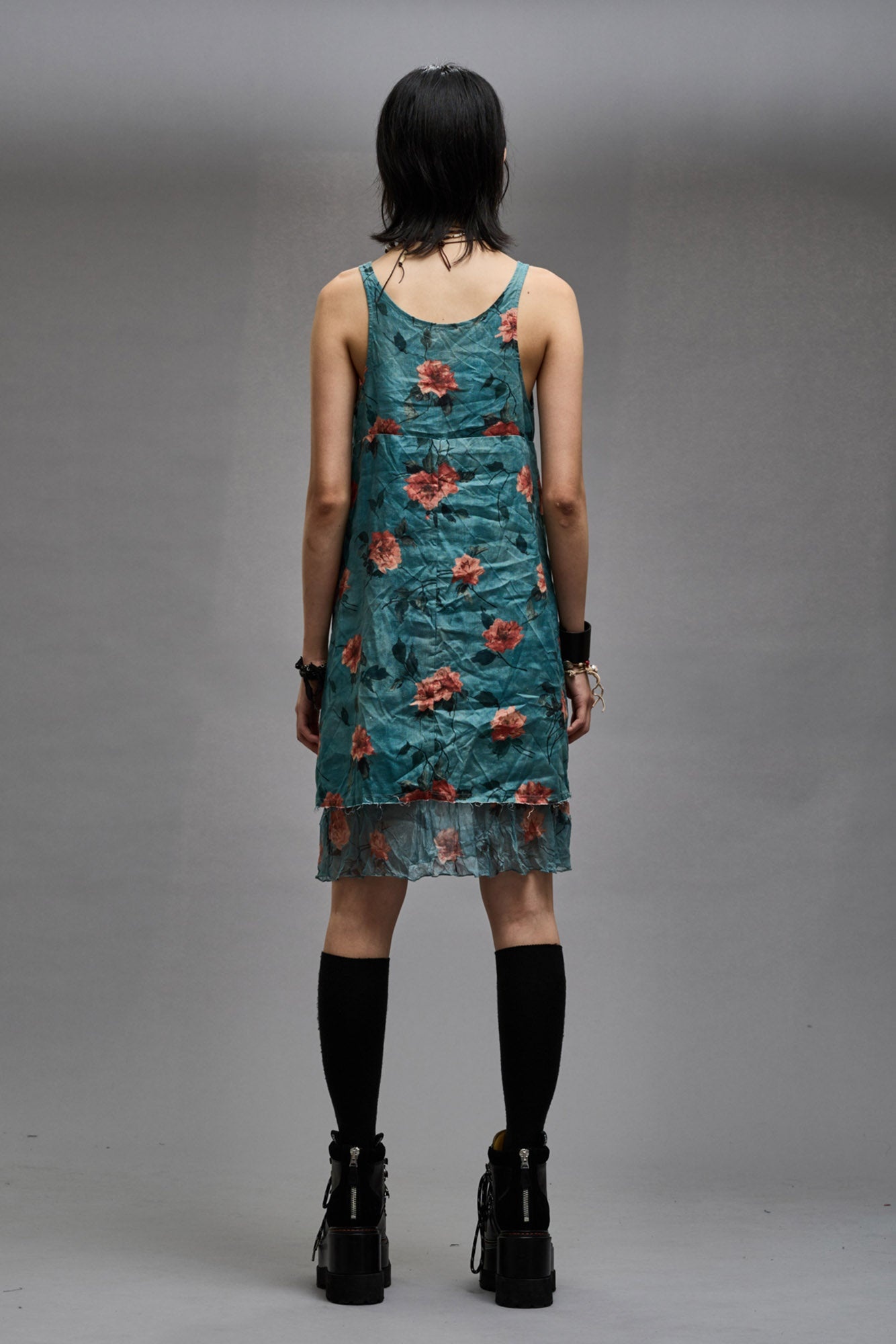 LAYERED FLOUNCE TANK SLIP - BLUE FLORAL - 6