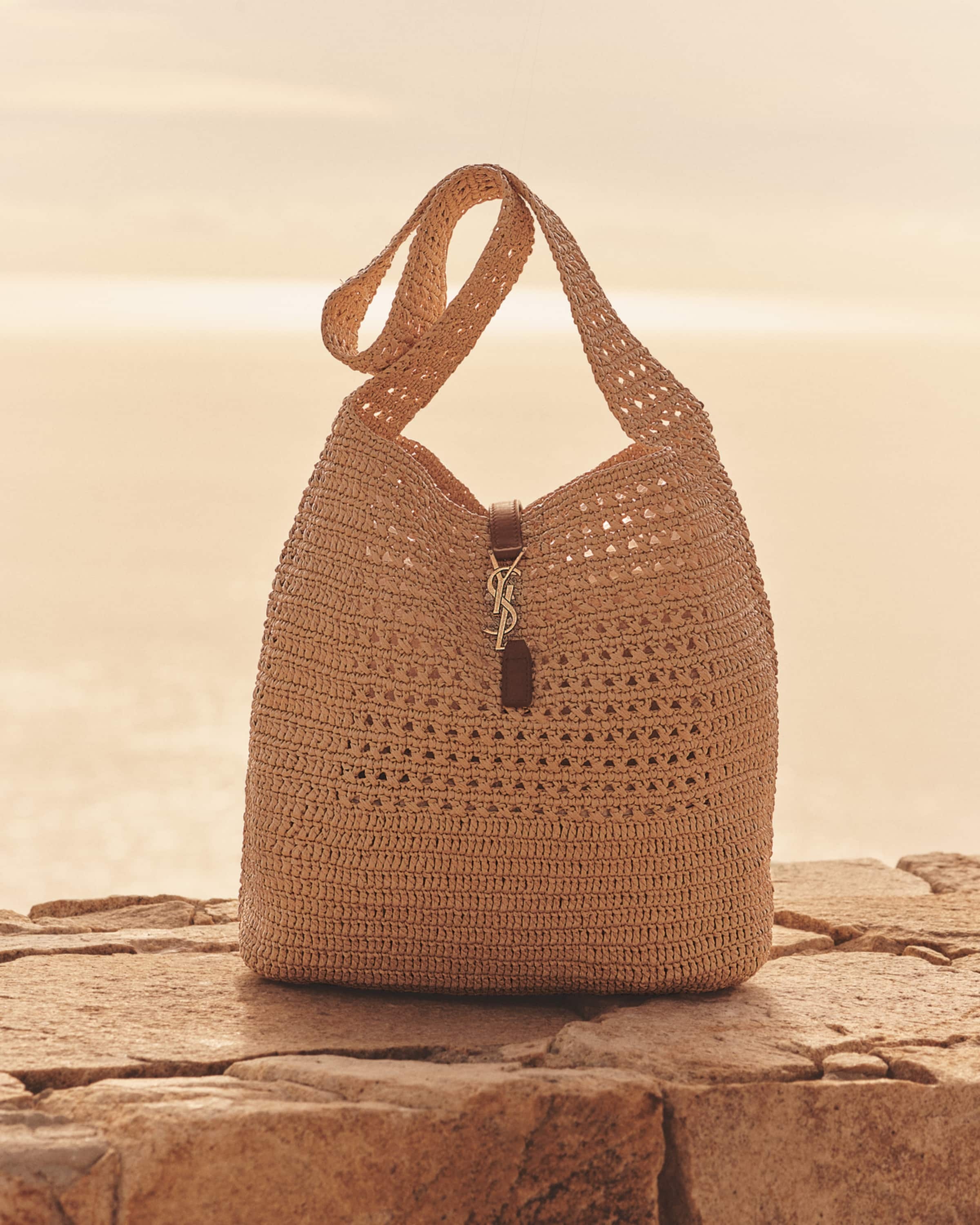 SAINT LAURENT YSL Crochet Raffia Hobo Bag neimanmarcus REVERSIBLE